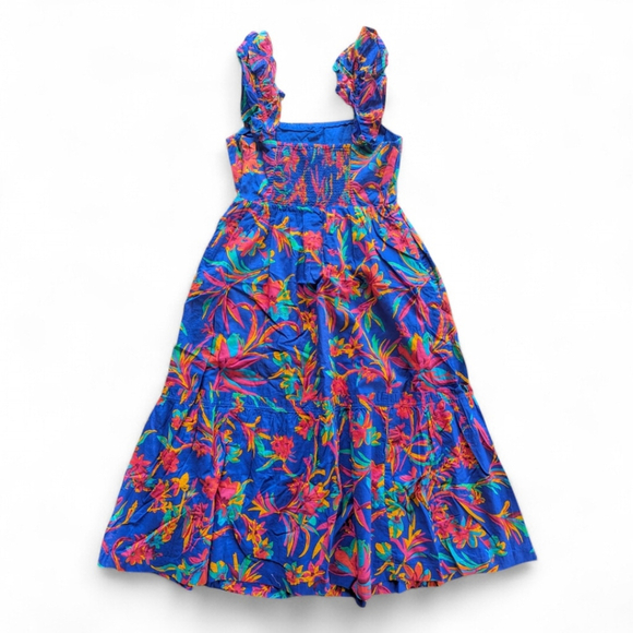 J. Crew Colorful Tropical Square Neck Ruffled Midi Smocked Cotton Dress 4 NWT - Picture 5 of 14